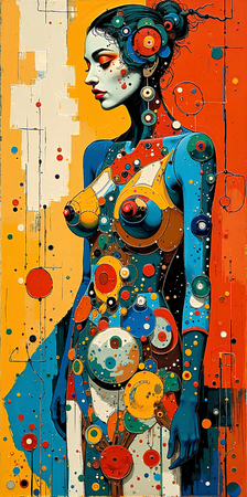 Tableau portrait stylisé très coloré, inspiré par l'art moderne et le cubisme, idéal pour une décoration originale et expressive. Fabriqué en France en tirage d'art.