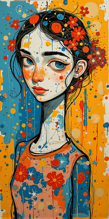 Tableau portrait stylisé très coloré, inspiré par l'art moderne et le cubisme, idéal pour une décoration originale et expressive. Fabriqué en France en tirage d'art.
