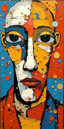 Tableau portrait stylisé très coloré, inspiré par l'art moderne et le cubisme, idéal pour une décoration originale et expressive. Fabriqué en France en tirage d'art.