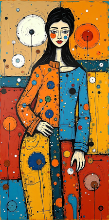 Tableau portrait stylisé très coloré, inspiré par l'art moderne et le cubisme, idéal pour une décoration originale et expressive. Fabriqué en France en tirage d'art.