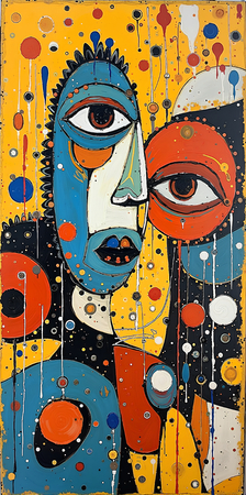 Tableau portrait stylisé très coloré, inspiré par l'art moderne et le cubisme, idéal pour une décoration originale et expressive. Fabriqué en France en tirage d'art.