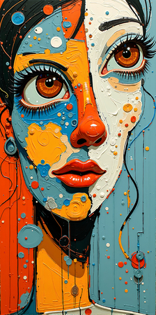 Tableau portrait stylisé très coloré, inspiré par l'art moderne et le cubisme, idéal pour une décoration originale et expressive. Fabriqué en France en tirage d'art.
