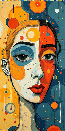 Tableau portrait stylisé très coloré, inspiré par l'art moderne et le cubisme, idéal pour une décoration originale et expressive. Fabriqué en France en tirage d'art.
