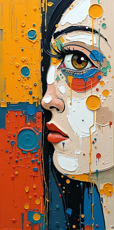 Tableau portrait stylisé très coloré, inspiré par l'art moderne et le cubisme, idéal pour une décoration originale et expressive. Fabriqué en France en tirage d'art.