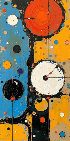 Tableau abstrait très coloré et moderne, aux influences artistiques variées, idéal pour une décoration singulière. Réalisé en France en qualité tirage d'art.