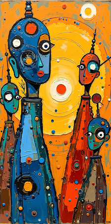Tableau portrait stylisé très coloré, inspiré par l'art moderne et le cubisme, idéal pour une décoration originale et expressive. Fabriqué en France en tirage d'art.