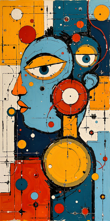 Tableau portrait stylisé très coloré, inspiré par l'art moderne et le cubisme, idéal pour une décoration originale et expressive. Fabriqué en France en tirage d'art.