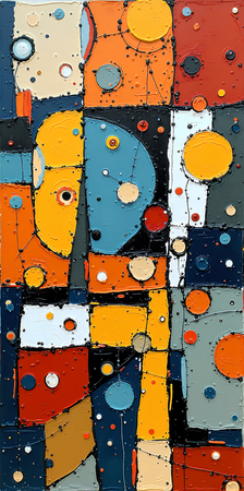 Tableau abstrait très coloré et moderne, aux influences artistiques variées, idéal pour une décoration singulière. Réalisé en France en qualité tirage d'art.