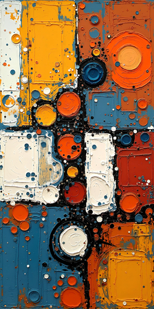 Tableau abstrait très coloré et moderne, aux influences artistiques variées, idéal pour une décoration singulière. Réalisé en France en qualité tirage d'art.