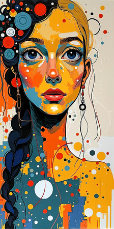 Tableau portrait stylisé très coloré, inspiré par l'art moderne et le cubisme, idéal pour une décoration originale et expressive. Fabriqué en France en tirage d'art.
