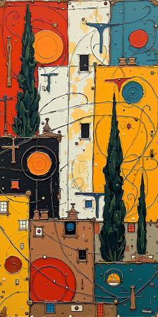 Tableau abstrait très coloré et moderne, aux influences artistiques variées, idéal pour une décoration singulière. Réalisé en France en qualité tirage d'art.