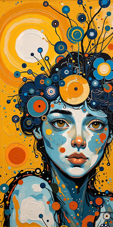 Tableau portrait stylisé très coloré, inspiré par l'art moderne et le cubisme, idéal pour une décoration originale et expressive. Fabriqué en France en tirage d'art.