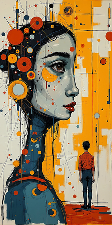 Tableau portrait stylisé très coloré, inspiré par l'art moderne et le cubisme, idéal pour une décoration originale et expressive. Fabriqué en France en tirage d'art.