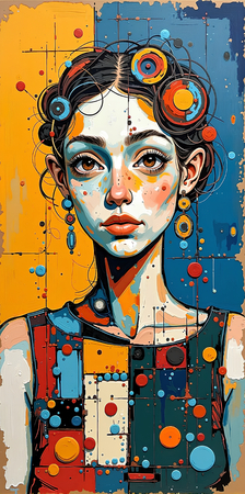 Tableau portrait stylisé très coloré, inspiré par l'art moderne et le cubisme, idéal pour une décoration originale et expressive. Fabriqué en France en tirage d'art.