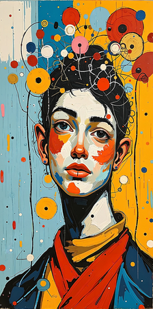 Tableau portrait stylisé très coloré, inspiré par l'art moderne et le cubisme, idéal pour une décoration originale et expressive. Fabriqué en France en tirage d'art.