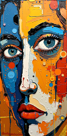 Tableau portrait stylisé très coloré, inspiré par l'art moderne et le cubisme, idéal pour une décoration originale et expressive. Fabriqué en France en tirage d'art.