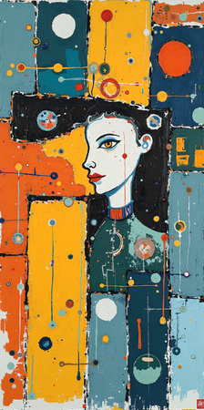 Tableau abstrait très coloré et moderne, aux influences artistiques variées, idéal pour une décoration singulière. Réalisé en France en qualité tirage d'art.