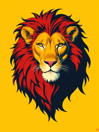 Tableau minimaliste d'un lion stylisé en illustration au trait, sur un fond jaune vif et uni. Une œuvre épurée au charme vintage, parfaite pour une décoration moderne et audacieuse
