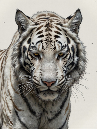 Portrait de tigre blanc sur fond clair ou blanc, décliné en plusieurs expressions et formats. Une œuvre raffinée pour une décoration originale et élégante. Fabrication française et formats sur-mesure.