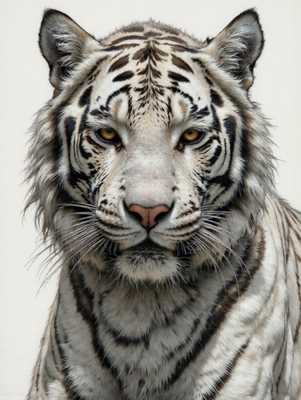 Portrait de tigre blanc sur fond clair ou blanc, décliné en plusieurs expressions et formats. Une œuvre raffinée pour une décoration originale et élégante. Fabrication française et formats sur-mesure.