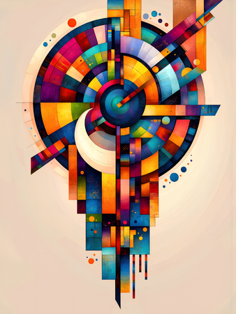 Tableau abstrait aux motifs géométriques multicolores africains, idéal pour dynamiser votre décoration intérieure avec originalité et modernité.