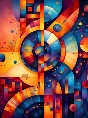 Tableau abstrait aux motifs géométriques multicolores africains, idéal pour dynamiser votre décoration intérieure avec originalité et modernité.