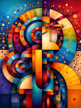 Tableau abstrait aux motifs géométriques multicolores africains, idéal pour dynamiser votre décoration intérieure avec originalité et modernité.