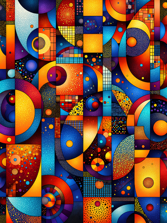 Tableau abstrait aux motifs géométriques multicolores africains, idéal pour dynamiser votre décoration intérieure avec originalité et modernité.
