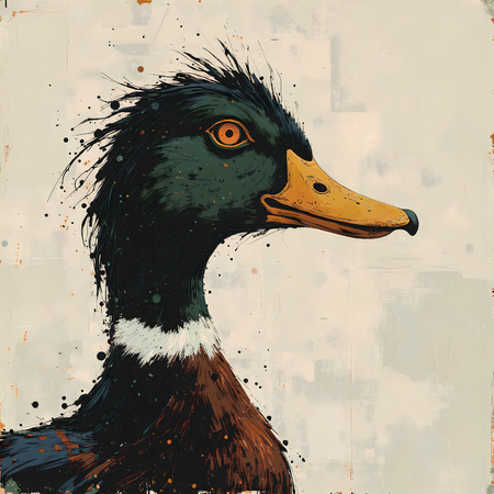 Tableau peinture moderne réalisé en impression numérique d'art et représentant un canard col vert stylisé. Format carré disponible en de nombreux formats, made in france. 