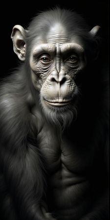 Portrait de singe ou chimpanzé photographié en studio sur fond sobre. Tableau décoratif expressif et raffiné, décliné en plusieurs formats personnalisables. Fabriqué en France.