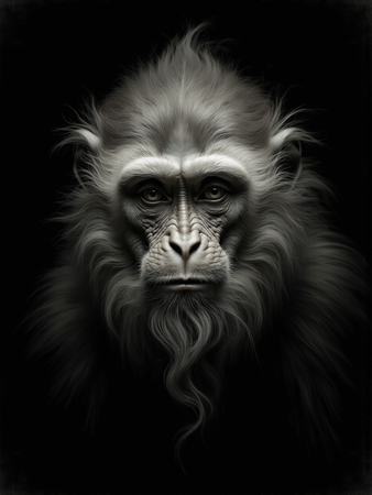 Portrait de singe ou chimpanzé photographié en studio sur fond sobre. Tableau décoratif expressif et raffiné, décliné en plusieurs formats personnalisables. Fabriqué en France.