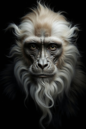 Portrait de singe ou chimpanzé photographié en studio sur fond sobre. Tableau décoratif expressif et raffiné, décliné en plusieurs formats personnalisables. Fabriqué en France.