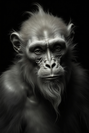 Portrait de singe ou chimpanzé photographié en studio sur fond sobre. Tableau décoratif expressif et raffiné, décliné en plusieurs formats personnalisables. Fabriqué en France.