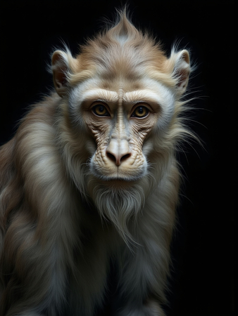 Portrait de singe ou chimpanzé photographié en studio sur fond sobre. Tableau décoratif expressif et raffiné, décliné en plusieurs formats personnalisables. Fabriqué en France.