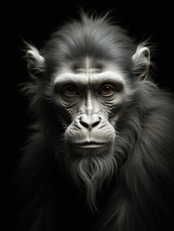 Portrait de singe ou chimpanzé photographié en studio sur fond sobre. Tableau décoratif expressif et raffiné, décliné en plusieurs formats personnalisables. Fabriqué en France.