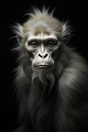 Portrait de singe ou chimpanzé photographié en studio sur fond sobre. Tableau décoratif expressif et raffiné, décliné en plusieurs formats personnalisables. Fabriqué en France.