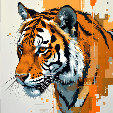 Tableau contemporain représentant un tigre dans une interprétation artistique libre et expressive. Œuvre moderne et originale idéale pour une décoration forte et marquante.