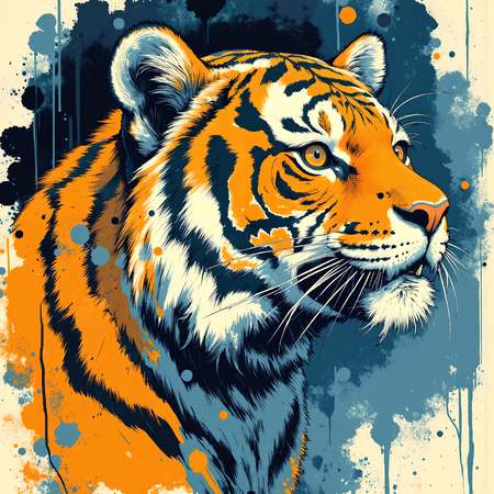 Tableau contemporain représentant un tigre dans une interprétation artistique libre et expressive. Œuvre moderne et originale idéale pour une décoration forte et marquante.