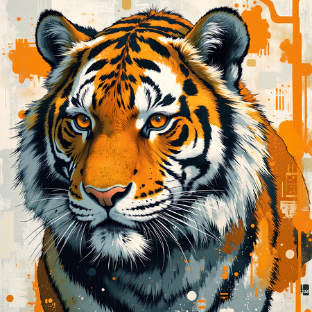 Tableau contemporain représentant un tigre dans une interprétation artistique libre et expressive. Œuvre moderne et originale idéale pour une décoration forte et marquante.