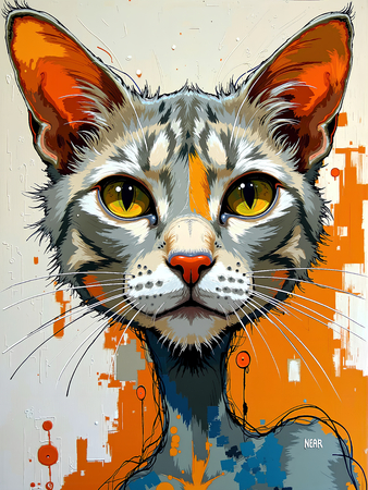 Découvrez le tableau chat en peinture moderne expressive par Decotab.fr, une œuvre haut de gamme imprimée en France, parfaite pour une décoration élégante et chaleureuse.