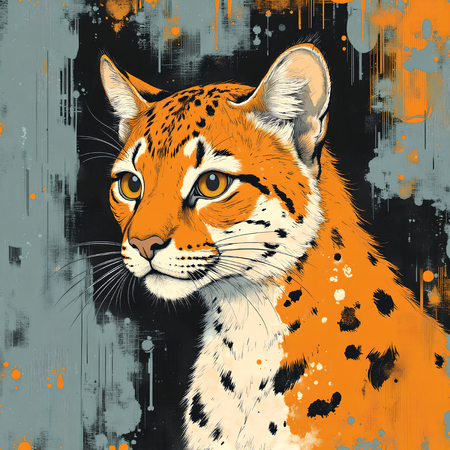 Tableau moderne représentant un léopard avec un style pictural expressif et des tons chauds. Œuvre originale aux textures affirmées et aux variantes graphiques multiples.