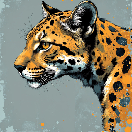 Tableau moderne représentant un léopard avec un style pictural expressif et des tons chauds. Œuvre originale aux textures affirmées et aux variantes graphiques multiples.