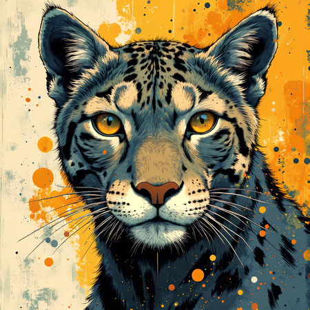Tableau moderne représentant un léopard avec un style pictural expressif et des tons chauds. Œuvre originale aux textures affirmées et aux variantes graphiques multiples.