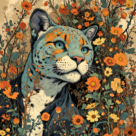Tableau moderne représentant un léopard avec un style pictural expressif et des tons chauds. Œuvre originale aux textures affirmées et aux variantes graphiques multiples.