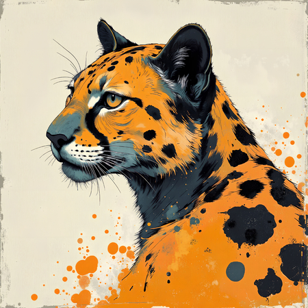 Tableau moderne représentant un léopard avec un style pictural expressif et des tons chauds. Œuvre originale aux textures affirmées et aux variantes graphiques multiples.