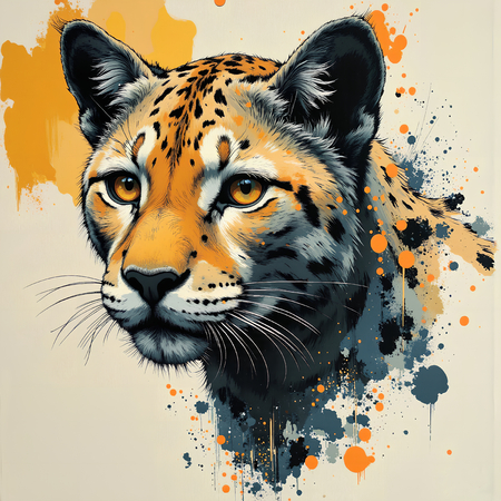 Tableau moderne représentant un léopard avec un style pictural expressif et des tons chauds. Œuvre originale aux textures affirmées et aux variantes graphiques multiples.