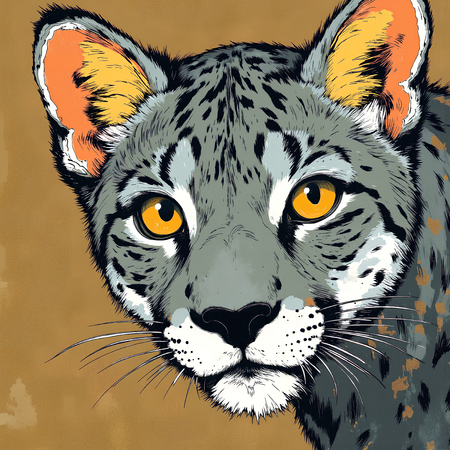Tableau moderne représentant un léopard avec un style pictural expressif et des tons chauds. Œuvre originale aux textures affirmées et aux variantes graphiques multiples.