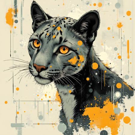 Tableau moderne représentant un léopard avec un style pictural expressif et des tons chauds. Œuvre originale aux textures affirmées et aux variantes graphiques multiples.