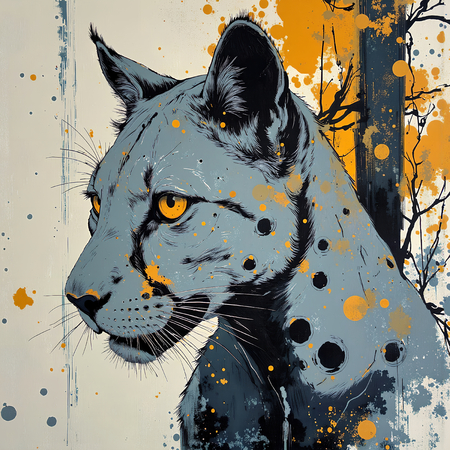 Tableau artistique moderne représentant un jaguar dans une interprétation libre, expressive et colorée. Une création originale pour une décoration audacieuse et unique.