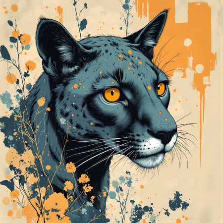 Tableau artistique moderne représentant un jaguar dans une interprétation libre, expressive et colorée. Une création originale pour une décoration audacieuse et unique.